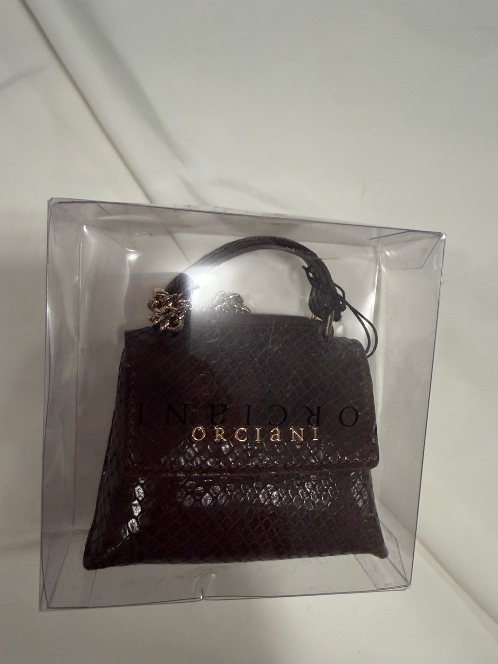 Orciani Dark Brown Mini Top-Handle Bag with Gold Accents